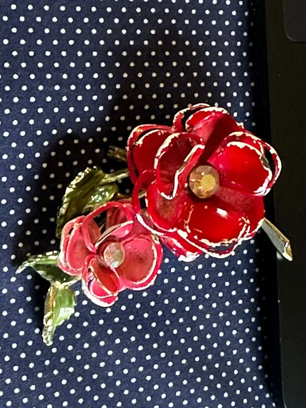 Vintage 3D Vendome Red Enamel Flower Brooch 1960's Esate Piece